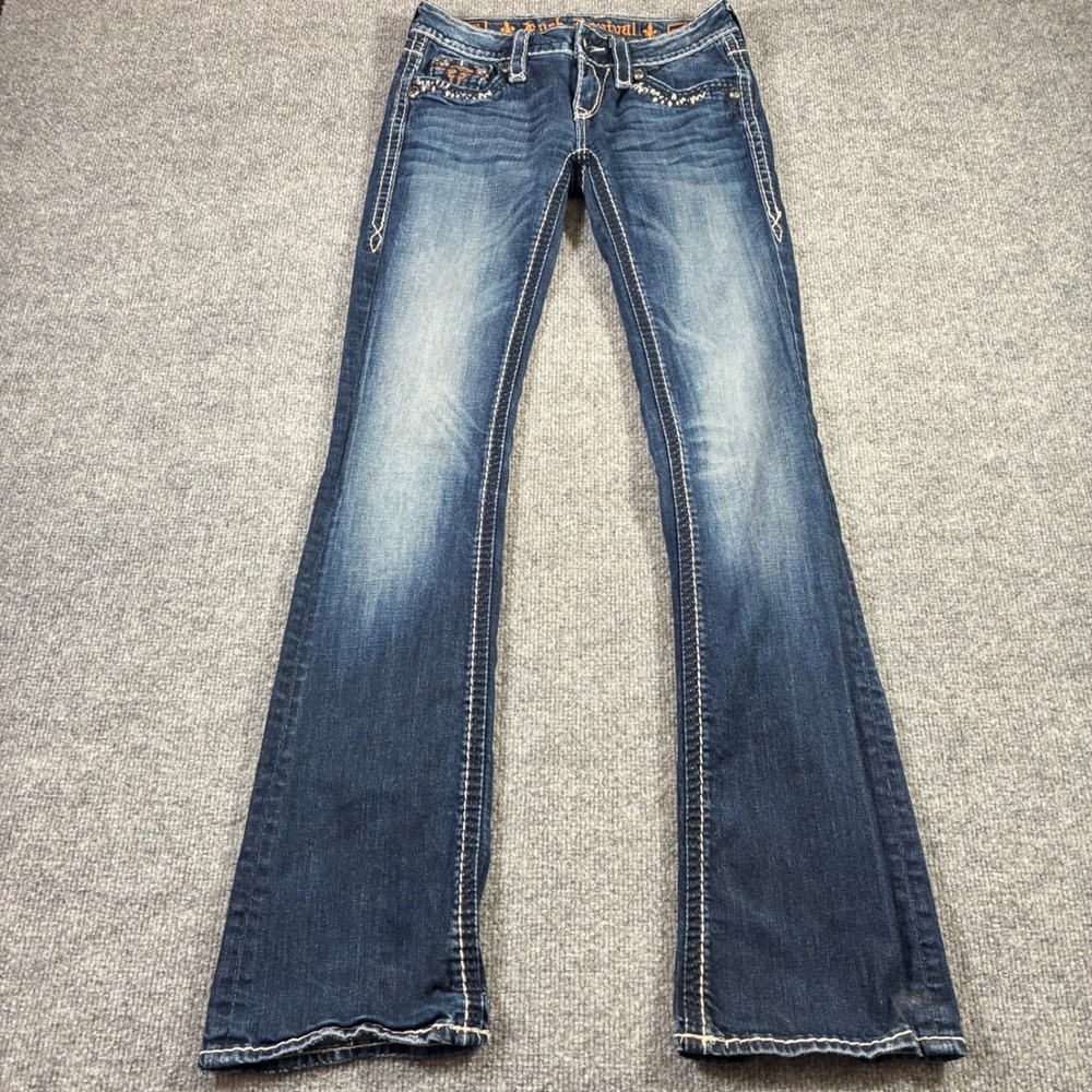 Rock Revival Kai Bootcut Jeans Womens 25 Blue Low Rise Flap Pocket Y2K